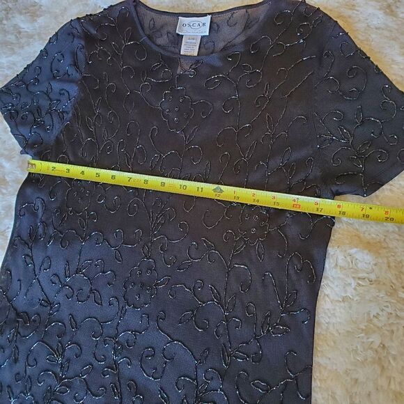 Oscar by Oscar de la Renta Embellished Black Top Size Large - Picture 7 of 7